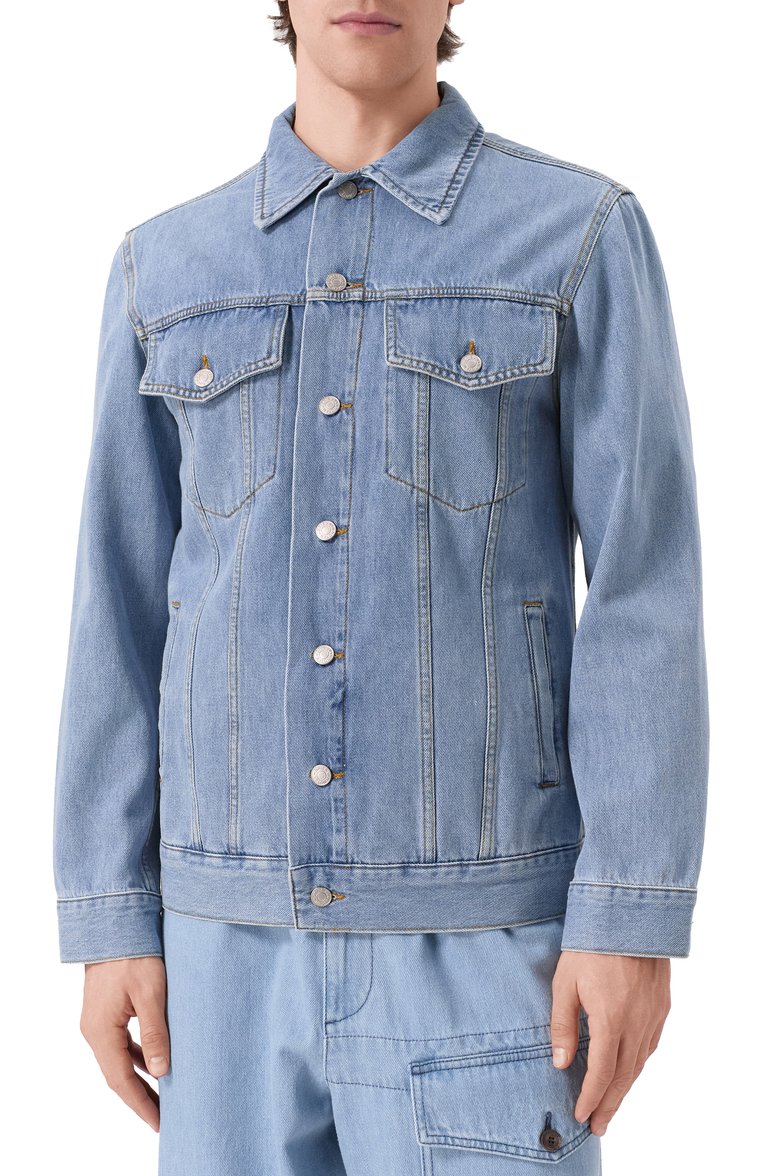 Мужская джинсовая куртка DRIES VAN NOTEN голубого цвета, арт. 251-020503-1552 | Фото 3 (Длина (верхняя одежда): Короткие; Материал внешний: Хлопок, Деним; Рукава: Длинные; Кросс-КТ: Деним, Легкие; Стили: Кэжуэл)