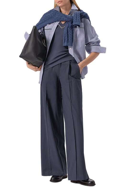 Хлопковые брюки Brunello Cucinelli ML140P8721 Синий  ML140P8721 Фото 2