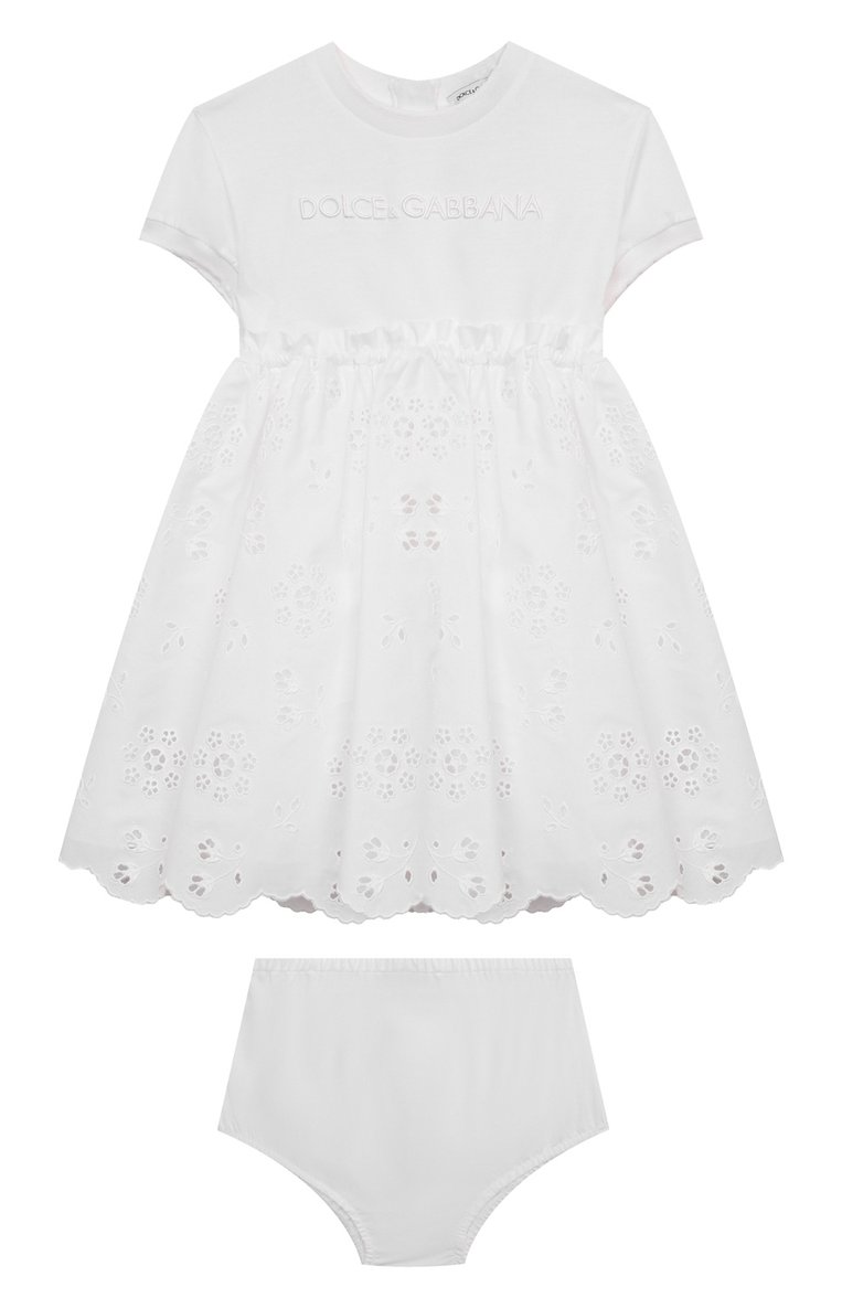Женский комплект из платья и шорт DOLCE & GABBANA белого цвета, арт. L2JD9D/G7NXV | Фото 1 (Материал внешний: Хлопок; Нос: Не проставлено; Ростовка одежда: 12 мес | 80 см, 9 мес | 74 см)