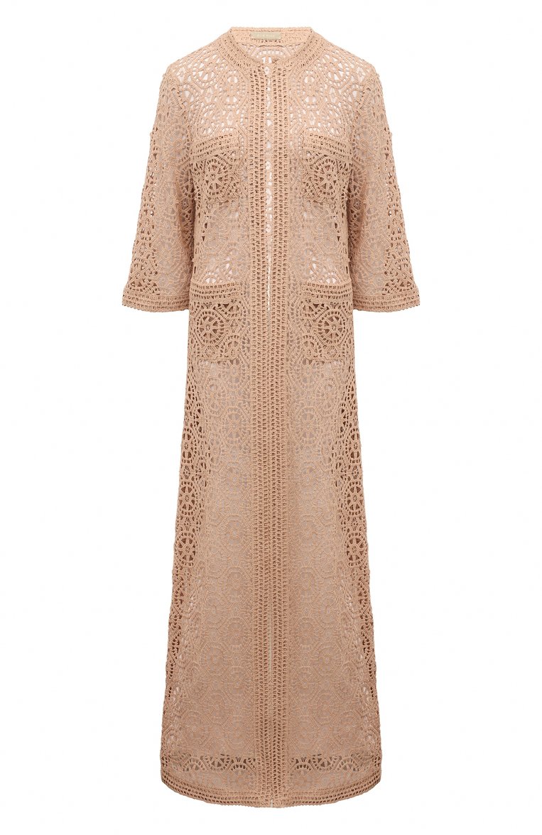 Женская хлопковая накидка ELIE SAAB бежевого цвета, арт. J0040N | Фото 1 (Материал внешний: Хлопок; Длина (верхняя одежда): Длинные; Стили: Этно; Кросс-КТ: Куртка)
