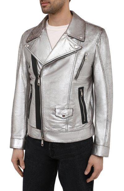 Кожаная куртка DOLCE & GABBANA серебряного цвета по цене 653500 руб., арт. G9UC4L/HULLH, фото 3 Кожаная куртка DOLCE & GABBANA, арт. G9UC4L/HULLH, фото 3