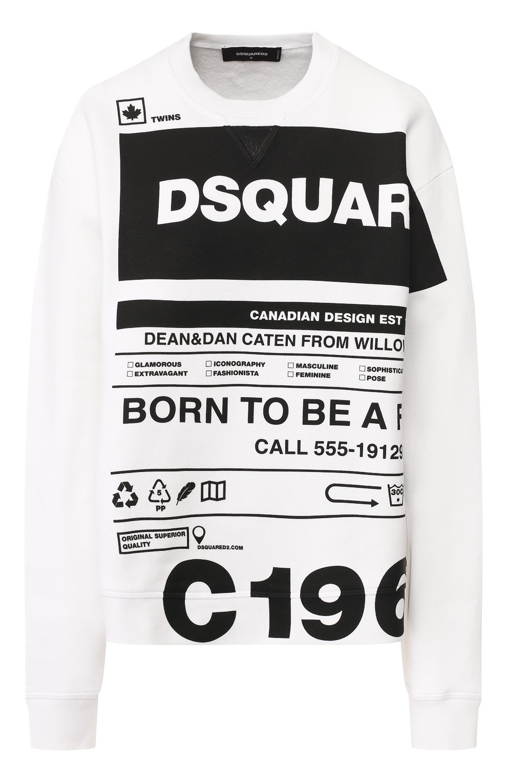 Хлопковый свитшот DSQUARED2 белого цвета по цене 36550 руб., арт. S75GU0283/S25042, фото 1 Хлопковый свитшот DSQUARED2, арт. S75GU0283/S25042, фото 1