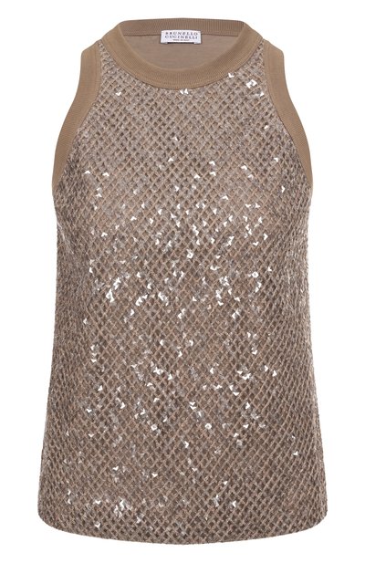 Женская хлопковая майка с отделкой пайетками BRUNELLO CUCINELLI, арт. M0T18HH500