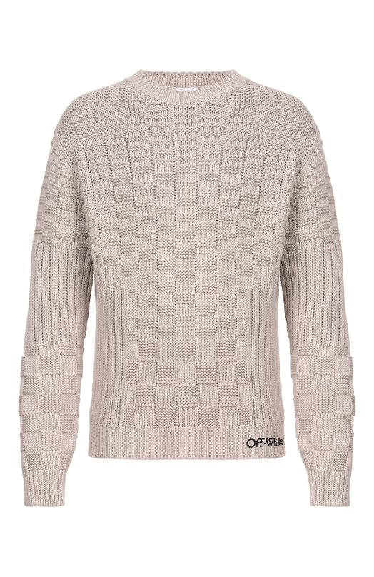 Хлопковый свитер Off-White 0MHE20RS26KNI001 Бежевый 0MHE20RS26KNI001