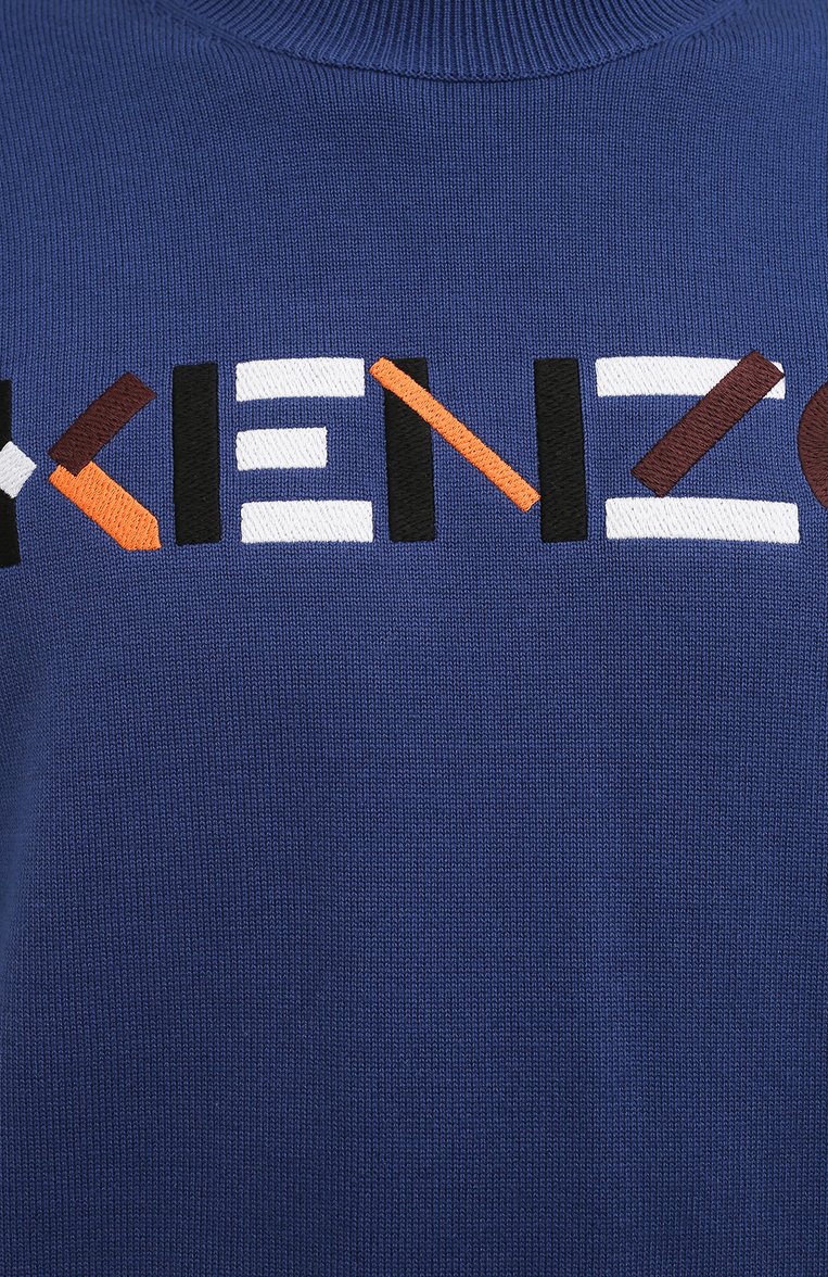 Мужской хлопковый джемпер KENZO синего цвета, арт. FC55PU6943LA | Фото 5 (Длина (для топов): Стандартные; Рукава: Длинные; Материал внешний: Хлопок; Мужское Кросс-КТ: Джемперы; Вырез: Круглый; Принт: С принтом; Стили: Кэжуэл; Нос: Не про�ставлено)