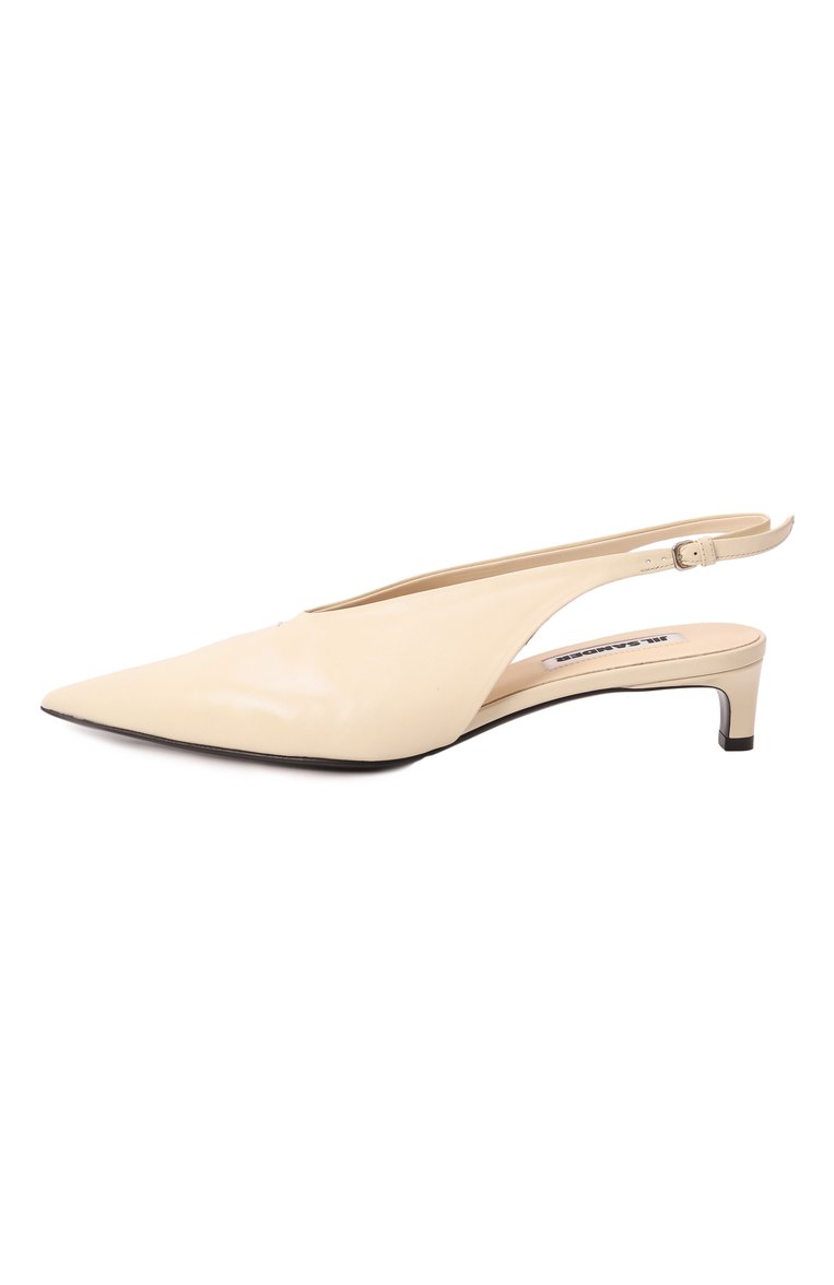 Женские кожаные туфли JIL SANDER кремового цвета, арт. J15WP0128/P8226 | Фото 4 (Подошва: Плоская; Каблук высота: Низкий; Драгоценные камни: Проставлено; Материал внешний: Натуральная кожа; Материал внутренний: Натуральная кожа; Материал сплава: Проставлено; Женское Кросс-КТ: Слингбэки; Каблук тип: Kitten heel)