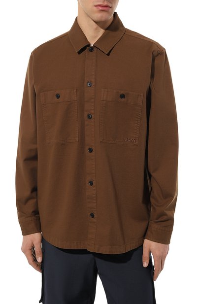 Хлопковая рубашка BOSS ORANGE коричневого цвета по цене 13550 руб., арт. 50483220, фото 3 Хлопковая рубашка BOSS ORANGE, арт. 50483220, фото 3