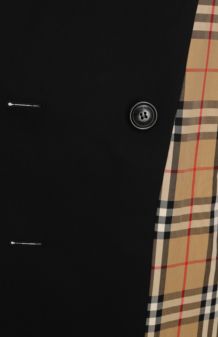 Женский тренч BURBERRY черного цвета, арт. 8079402 | Фото 7 (Рукава: Длинные; Длина (верхняя одежда): До середины бедра; Материал подклада: Хлопок; Кросс-КТ: Куртка; Стили: Классический; Материал внешний: Лен)