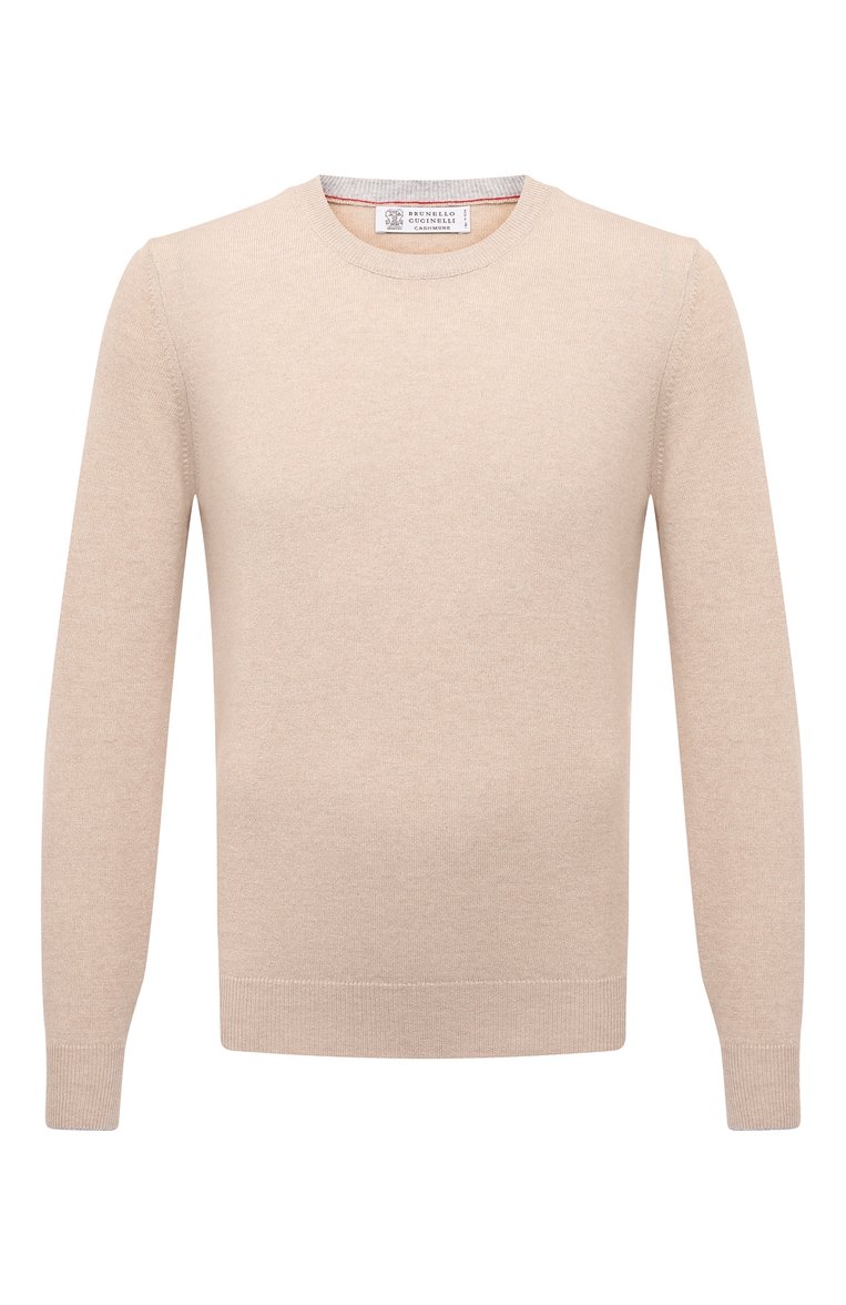 Мужской кашемировый джемпер BRUNELLO CUCINELLI светло-бежевого цвета, арт. M2200B2204 | Фото 1 (Материал внешний: Кашемир, Шерсть; Рукава: Длинные; Длина (для топов): Стандартные; Принт: Без принта; Стили: Кэжуэл; Вырез: Круглый; Мужское Кросс-КТ: Джемперы; Автоматизация состава: Проставлено; Автоматизация ТО: Проставлено; Детали: Без декора)