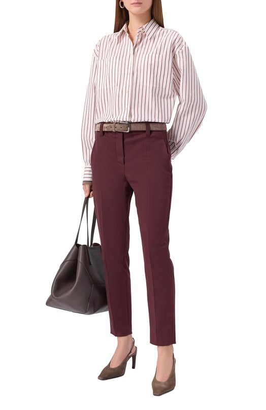 Хлопковые брюки Brunello Cucinelli MP126P8703 Бордовый  MP126P8703 Фото 2