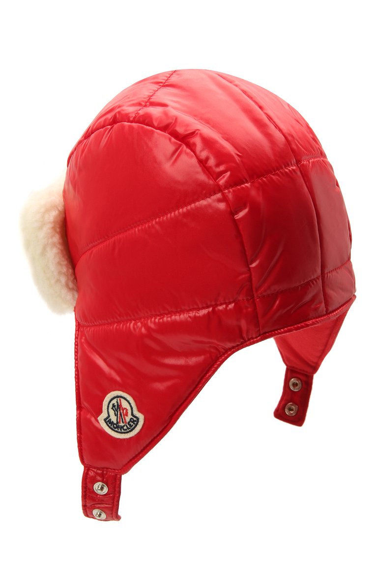 Детского шапка-ушанка MONCLER красного цвета, арт. G2-951-3B600-10-68950 | Фото 2 (Материал: Текстиль, Синтетический материал; Нос: Не проставлено; Материал сплава: Проставлено)