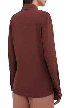 Женская шелковая рубашка SAINT LAURENT коричневого цвета, арт. 663493/Y100W | Фото 4 (Длина (для топов): Стандартные; Материал внешний: Шелк; Рукава: Длинные; Женское Кросс-КТ: Рубашка-одежда; Принт: Без принта; Стили: Кэжуэл, Классический; Материал сплава: Проставлено; Драгоценные камни: Проставлено)