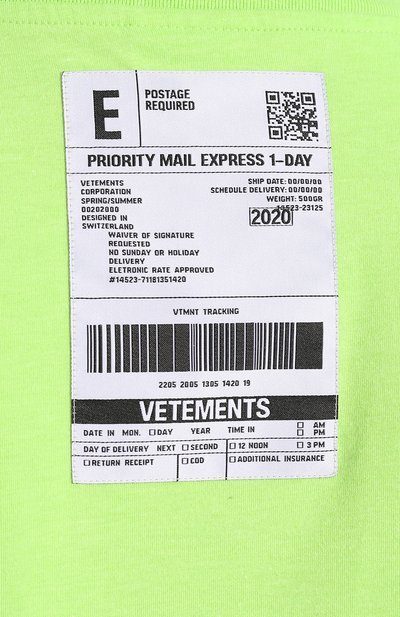 Футболка VETEMENTS, арт. SS20TR305 1610/W/FLU0 GREEN, фото 5