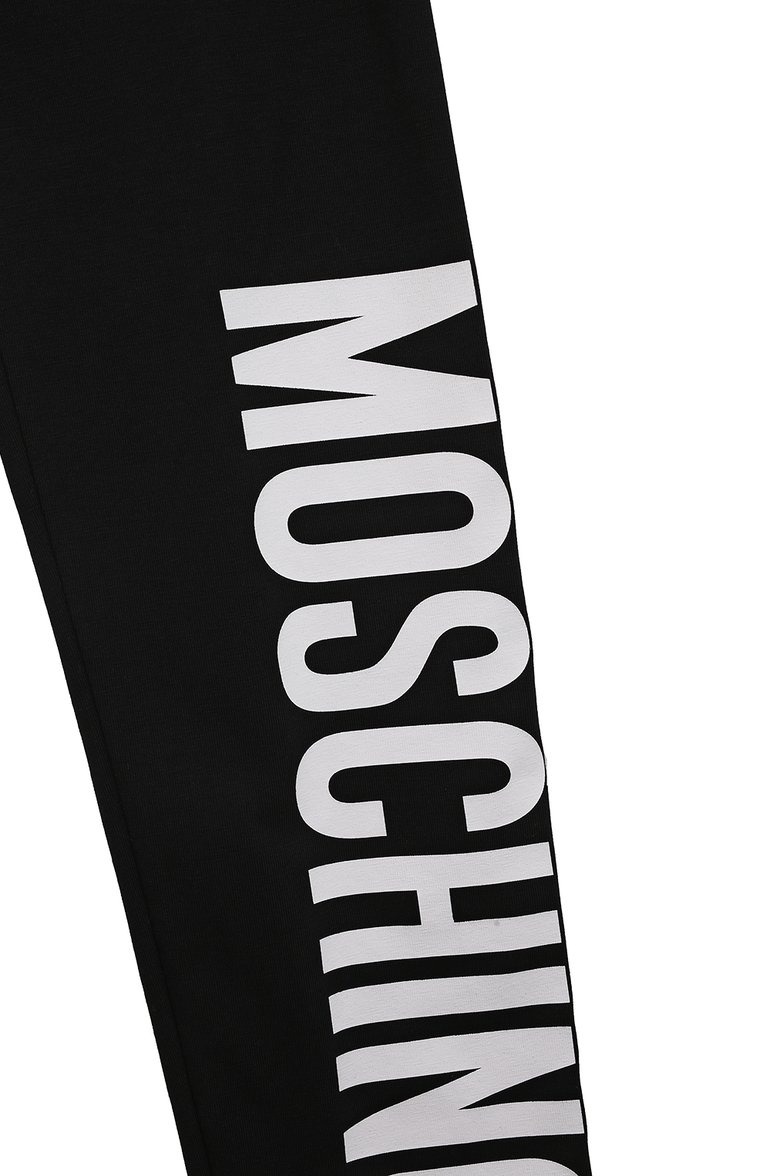 Детские хлопковые легинсы MOSCHINO черного цвета, арт. H4P047/LBA00/12 | Фото 3 (Материал внешний: Хлопок; Девочки Кросс-КТ: Леггинсы-одежда; Нос: Не проставлено)