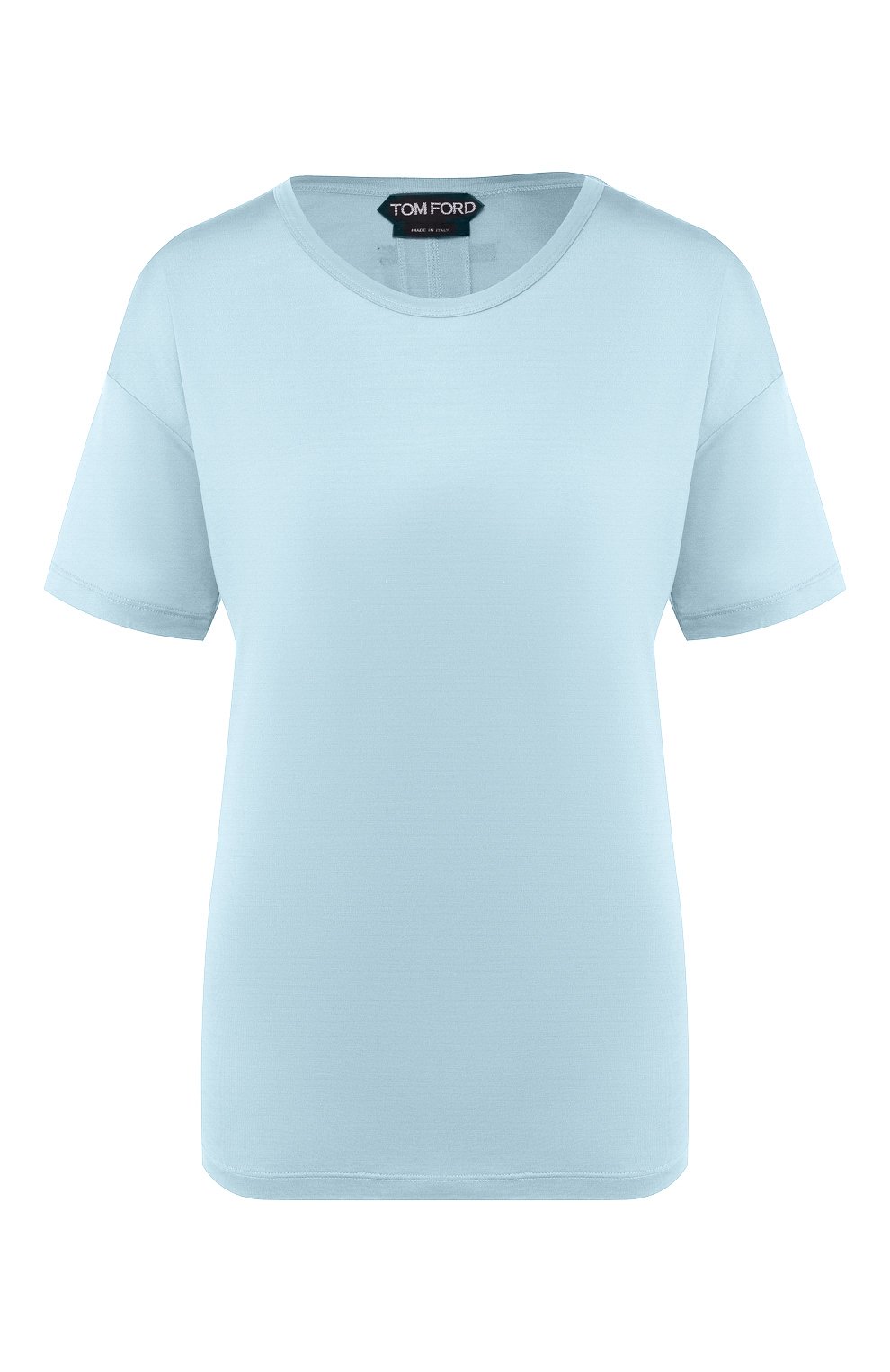 Шелковая футболка TOM FORD голубого цвета по цене 105500 руб., арт. TSJ383-FAX025, фото 1 Шелковая футболка TOM FORD, арт. TSJ383-FAX025, фото 1