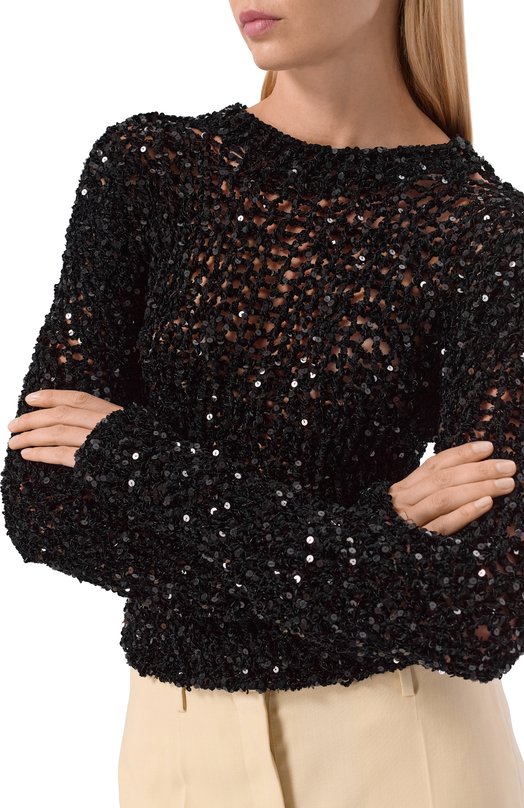Свитер с отделкой пайетками Jil Sander J03GP0171/J18354 Чёрный  J03GP0171/J18354 Фото 5