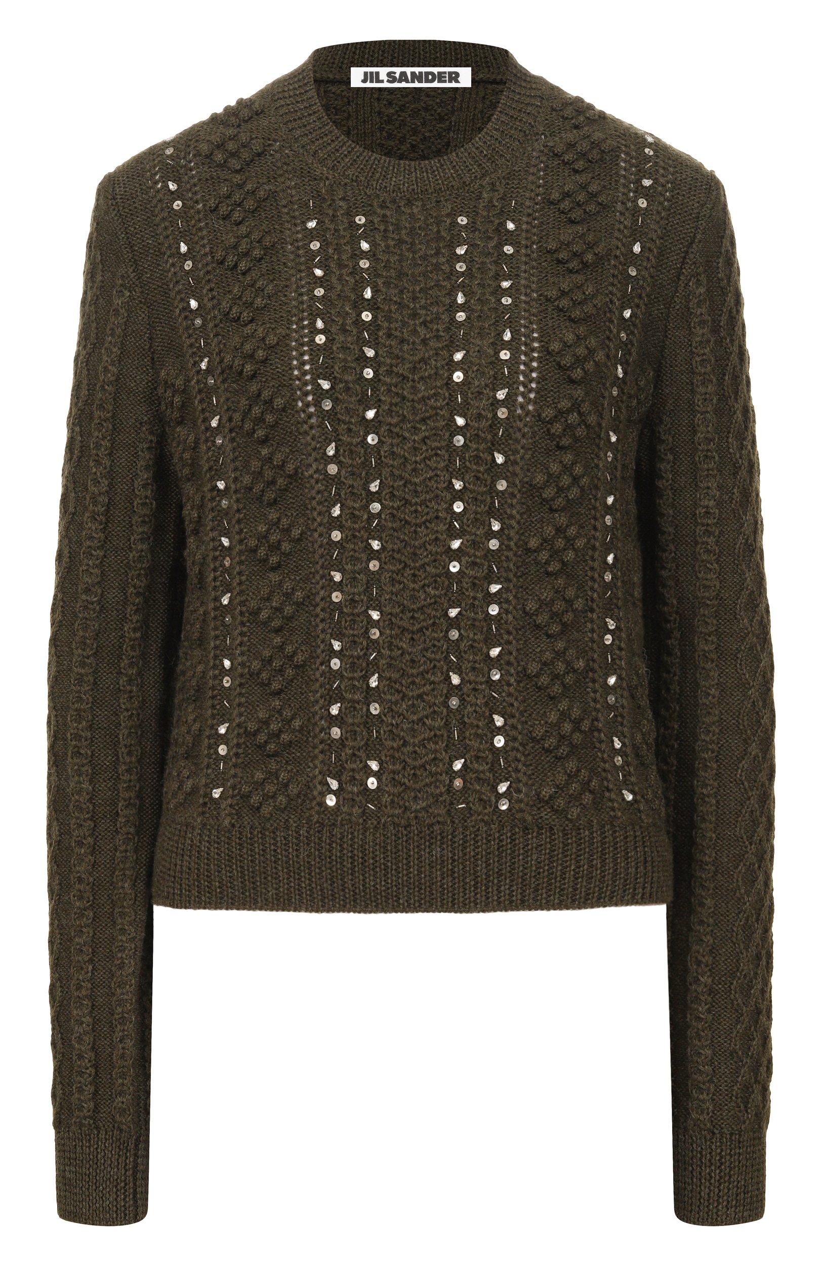Шерстяной свитер JIL SANDER хаки цвета по цене 227000 руб., арт. J02GP0264/J14864, фото 1 Шерстяной свитер JIL SANDER, арт. J02GP0264/J14864, фото 1