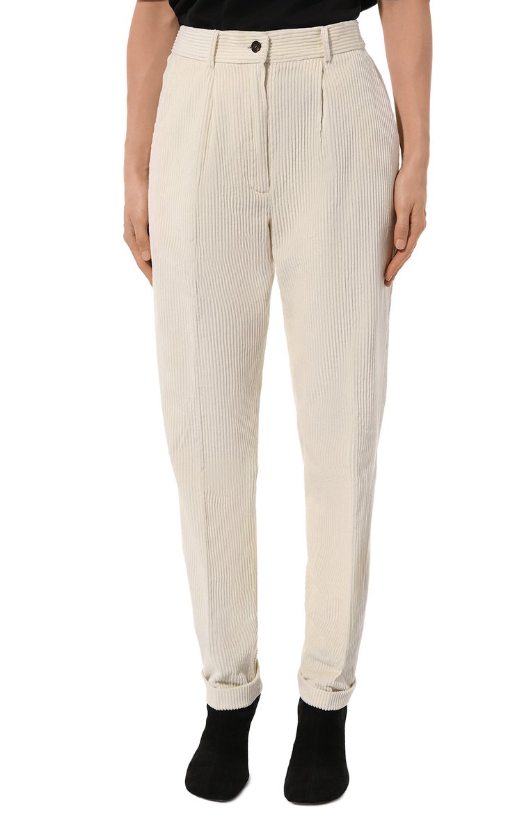 Женские вельветовые брюки KITON молочного цвета, арт. D50105S06325 | Фото 3 (Длина (брюки, джинсы): Стандартные; Материал внешний: Хлопок; Стили: Кэжуэл; Женское Кросс-КТ: Брюки-одежда; Силуэт Ж (брюки и джинсы): Узкие)