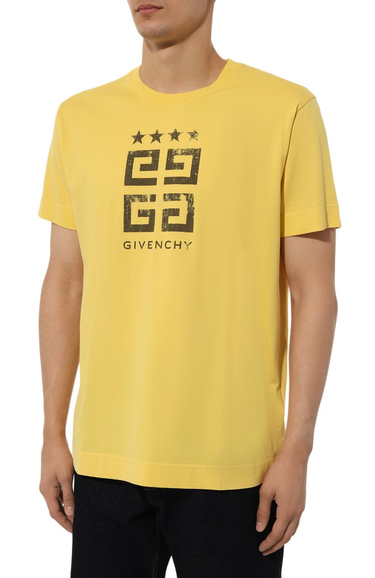 Мужская хлопковая футболка GIVENCHY желтого цвета, арт. BM716R/3YEL | Фото 3 (Материал внешний: Хлопок; Рукава: Короткие; Длина (для топов): Стандартные; Принт: С принтом; Стили: Кэжуэл; Мужское Кросс-КТ: Футболка-одежда; Кросс-КТ: Джерси; Детали: Без декора; Автоматизация ТО: Проставлено; Автоматизация состава: Проставлено)