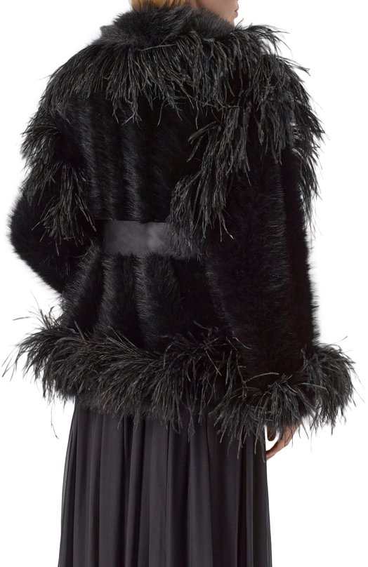 Шуба с отделкой перьями Elie Saab J0148AP25/FR001 Чёрный  J0148AP25/FR001 Фото 4