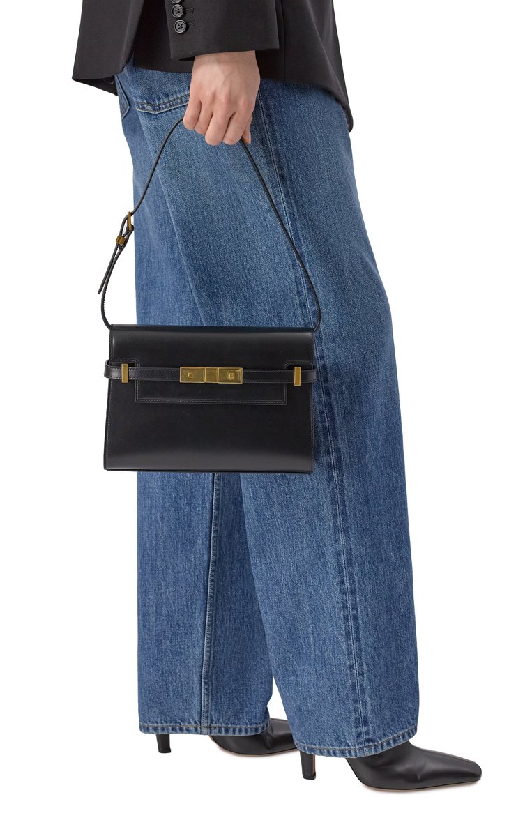 Ж�енская сумка manhattan small SAINT LAURENT черного цвета, арт. 675626/0SX0W | Фото 2 (Размер: small; Материал: Натуральная кожа)