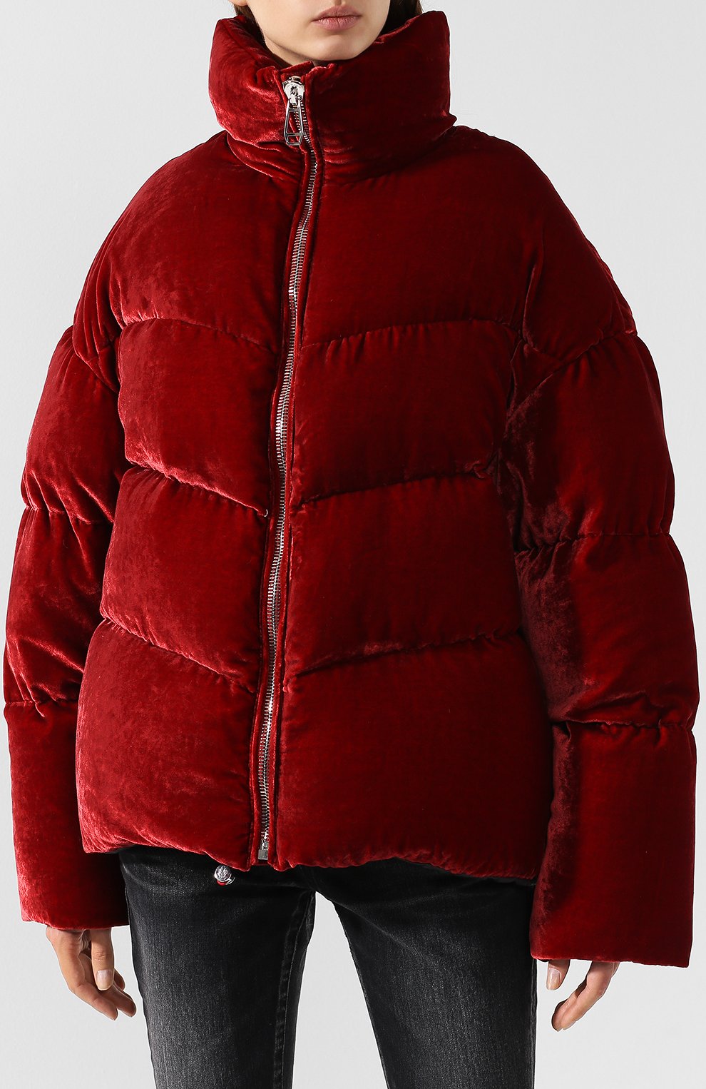 Бархатный пуховик с воротником-стойкой MONTECORE красного цвета по цене 89700 руб., арт. 2526CX352/182801, фото 3 Бархатный пуховик с воротником-стойкой MONTECORE, арт. 2526CX352/182801, фото 3