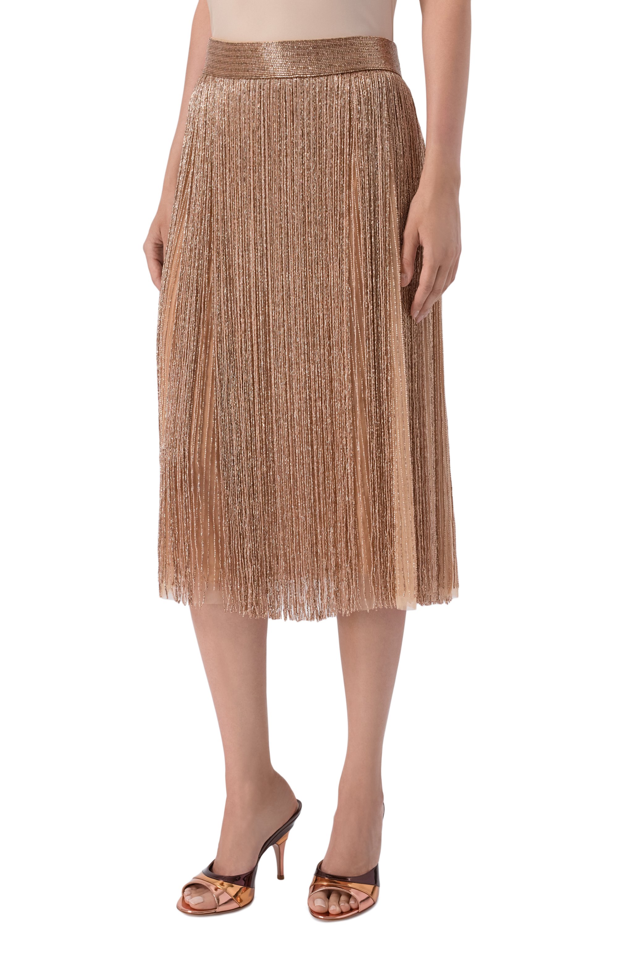 Юбка с отделкой бисером ELIE SAAB золотого цвета по цене 821500 руб., арт. SK325NS26/BE076, фото 3 Юбка с отделкой бисером ELIE SAAB, арт. SK325NS26/BE076, фото 3