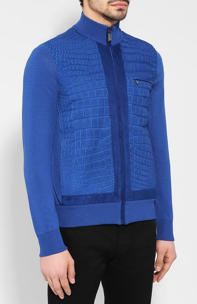 Кардиган из смеси хлопка и шелка с отделкой из кожи крокодила ZILLI, арт. MBR-BL155-LUCR1/ML02/CNIL, фото 3