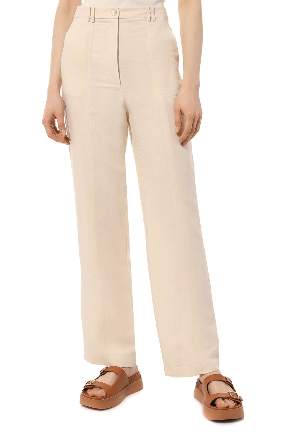 Брюки из вискозы и льна PATRIZIA PEPE кремового цвета по цене 26200 руб., арт. 2P1491_A052, фото 3 Брюки из вискозы и льна PATRIZIA PEPE, арт. 2P1491_A052, фото 3
