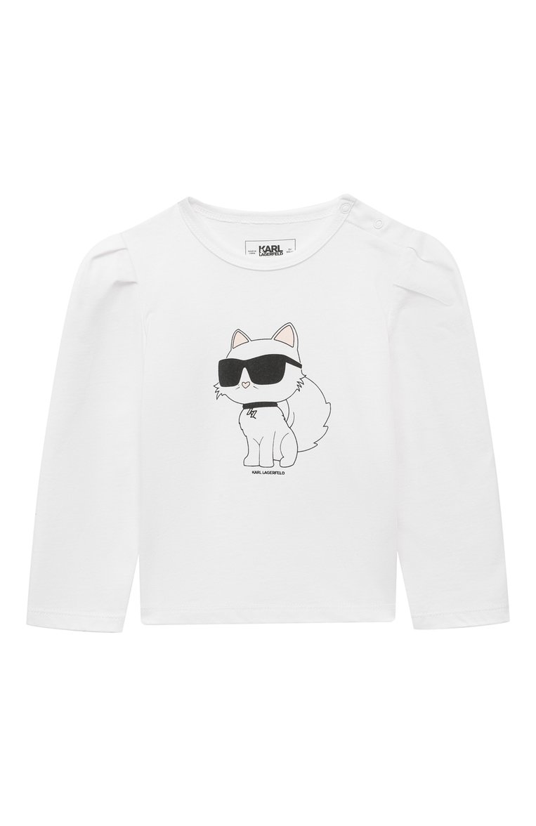 Детская комплект из лонгслива и брюк KARL LAGERFELD KIDS черно-белого цвета, арт. Z30280 | Фото 2 (Материал внешний: Хлопок; Материал сплава: Проставлено; Драгоценные камни: Проставлено; Рукава: Длинные; Девочки Кросс-КТ: Костюмы-спорт; Ростовка одежда: 24 мес | 92 см)