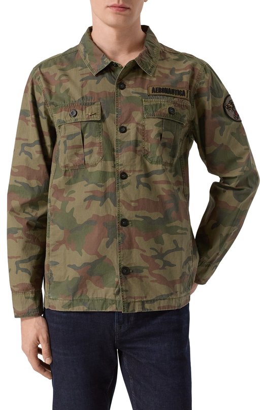Хлопковая куртка-рубашка Aeronautica Militare 251AC032CT3506 Хаки  251AC032CT3506 Фото 3