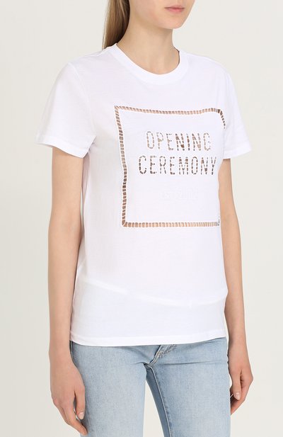 Хлопковая футболка с круглым вырезом и перфорацией OPENING CEREMONY, арт. S27TBA12098, фото 3