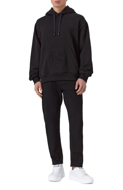 Мужской хлопковое худи DOLCE & GABBANA черного цвета, арт. G9ZU0Z/G702S | Фото 2 (Драгоценные камни: Проставлено; Материал внешний: Хлопок; Материал сплава: Проставлено; Длина (для топов): Стандартные; Рукава: Длинные)