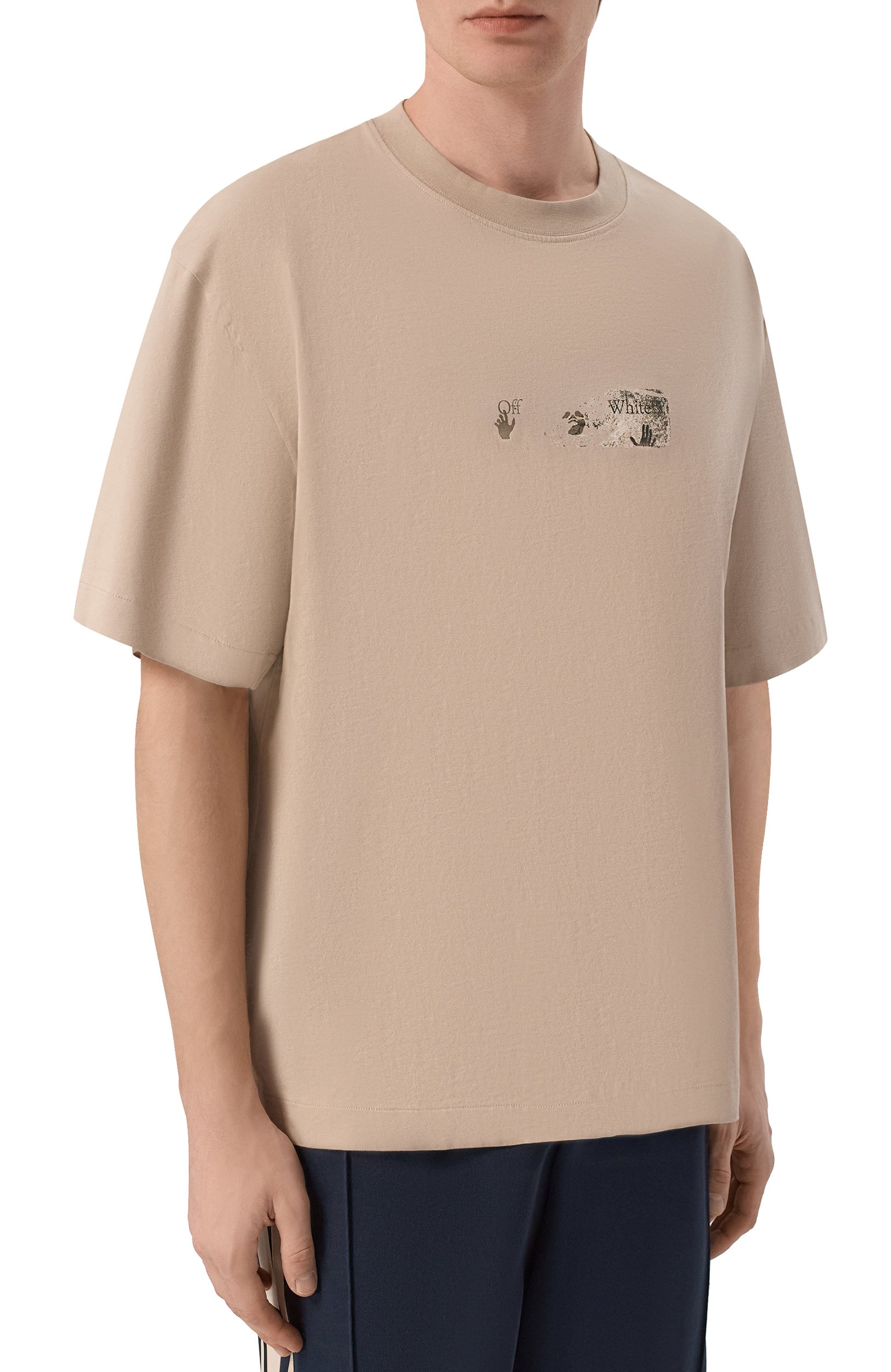 Хлопковая футболка OFF-WHITE бежевого цвета по цене 46850 руб., арт. 0MAA120F26JER00D0, фото 3 Хлопковая футболка OFF-WHITE, арт. 0MAA120F26JER00D0, фото 3