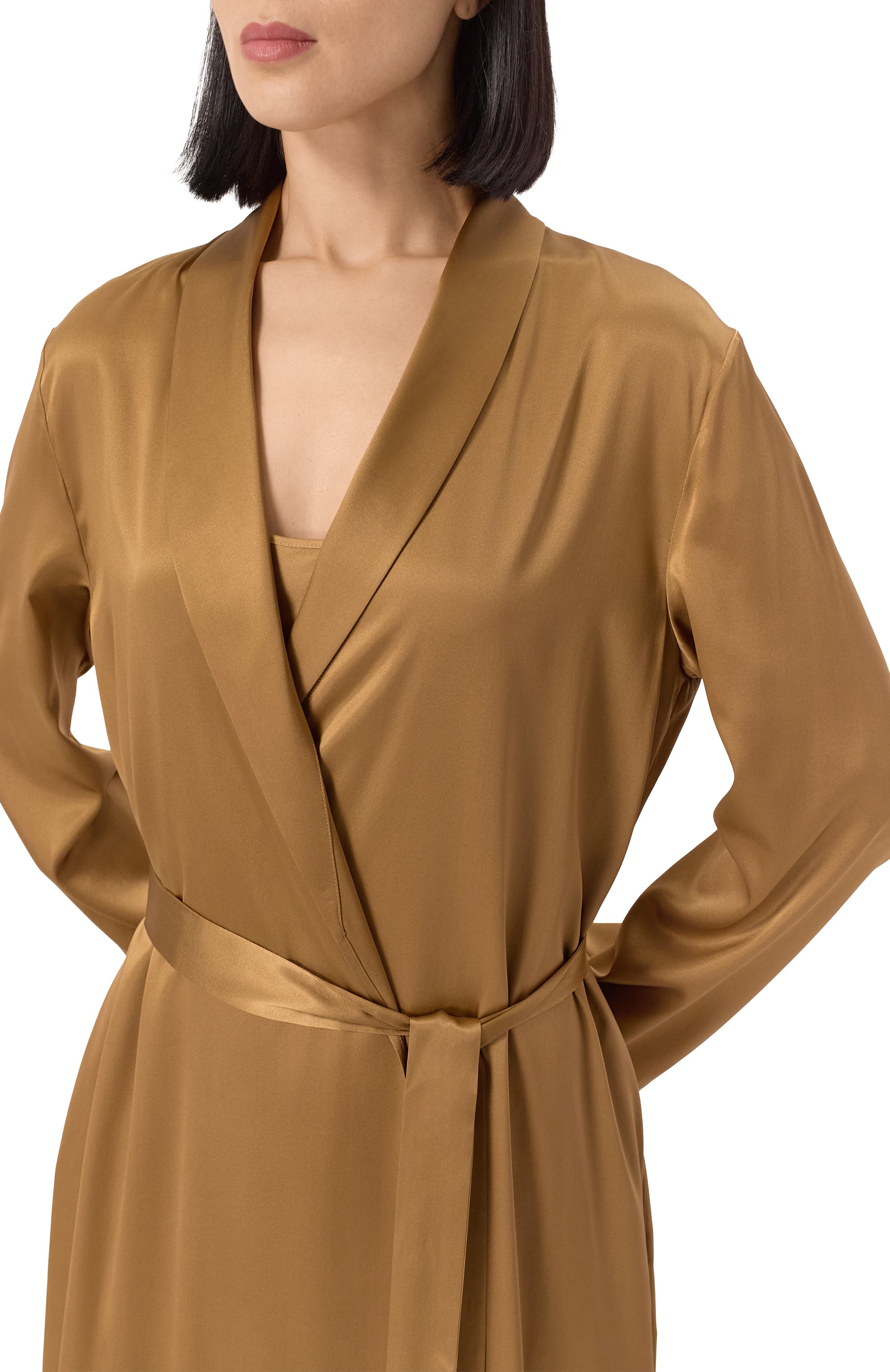 Шелковый халат EDOMO коричневого цвета по цене 77900 руб., арт. C011003FW2425, фото 5 Шелковый халат EDOMO, арт. C011003FW2425, фото 5