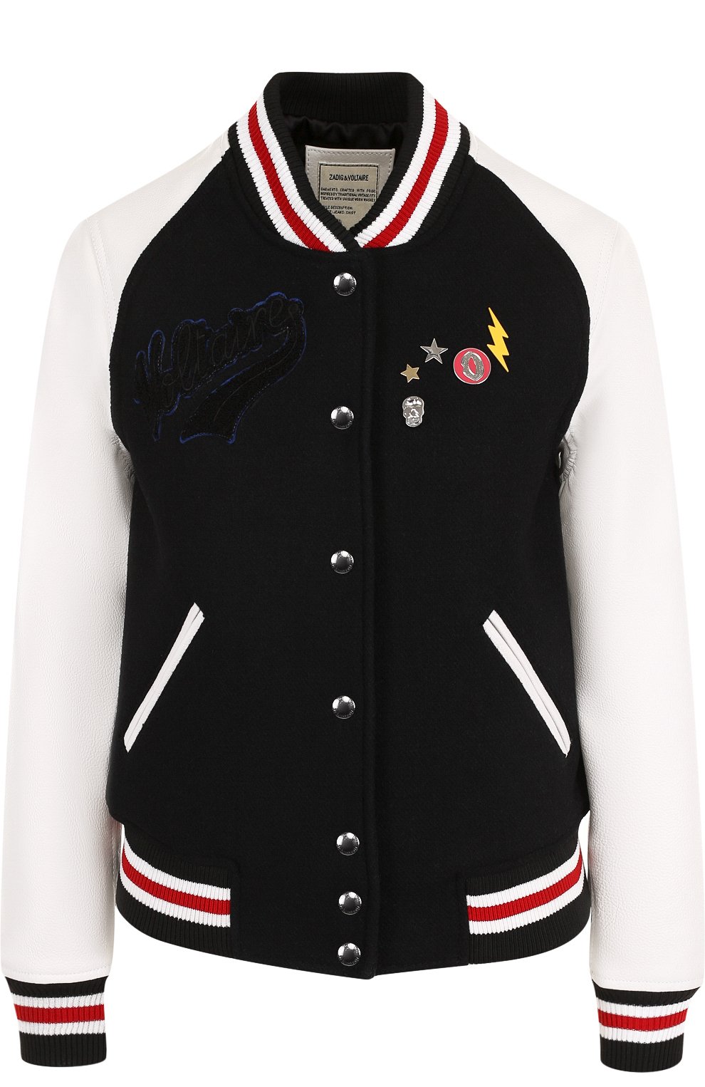 Шерстяной бомбер с контрастными кожаными рукавами ZADIG AND VOLTAIRE черно-белого цвета по цене 57450 руб., арт. SGCU3401F, фото 1 Шерстяной бомбер с контрастными кожаными рукавами ZADIG AND VOLTAIRE, арт. SGCU3401F, фото 1