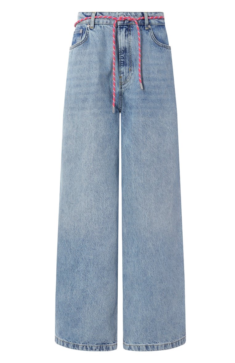 Женские джинсы M05CH1NO JEANS голубого цвета, арт. A0314/3217 | Фото 1 (Материал внешний: Хлопок, Деним; Длина (брюки, джинсы): Стандартные; Стили: Кэжуэл; Кросс-КТ: Деним; Силуэт Ж (брюки и джинсы): Широкие; Детали: Делаве)