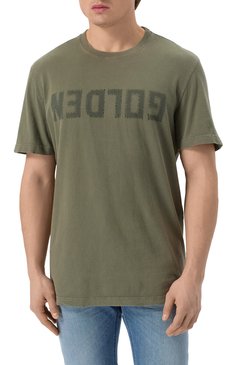 Мужская хлопковая футболка GOLDEN GOOSE DELUXE BRAND хаки цвета, арт. GMP01220.P000671 | Фото 3 (Рукава: Короткие; Длина (для топов): Стандартные; Материал внешний: Хлопок; Принт: С принтом; Стили: Кэжуэл; Мужское Кросс-КТ: Футболка-одежда; Кросс-КТ: Джерси)