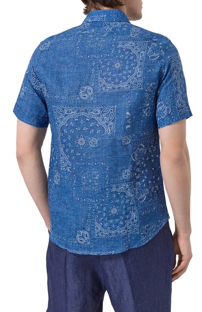 Льняная рубашка FEFE` синего цвета по цене 24350 руб., арт. LINEN SHIRT/CLX082VAR07, фото 4 Льняная рубашка FEFE`, арт. LINEN SHIRT/CLX082VAR07, фото 4