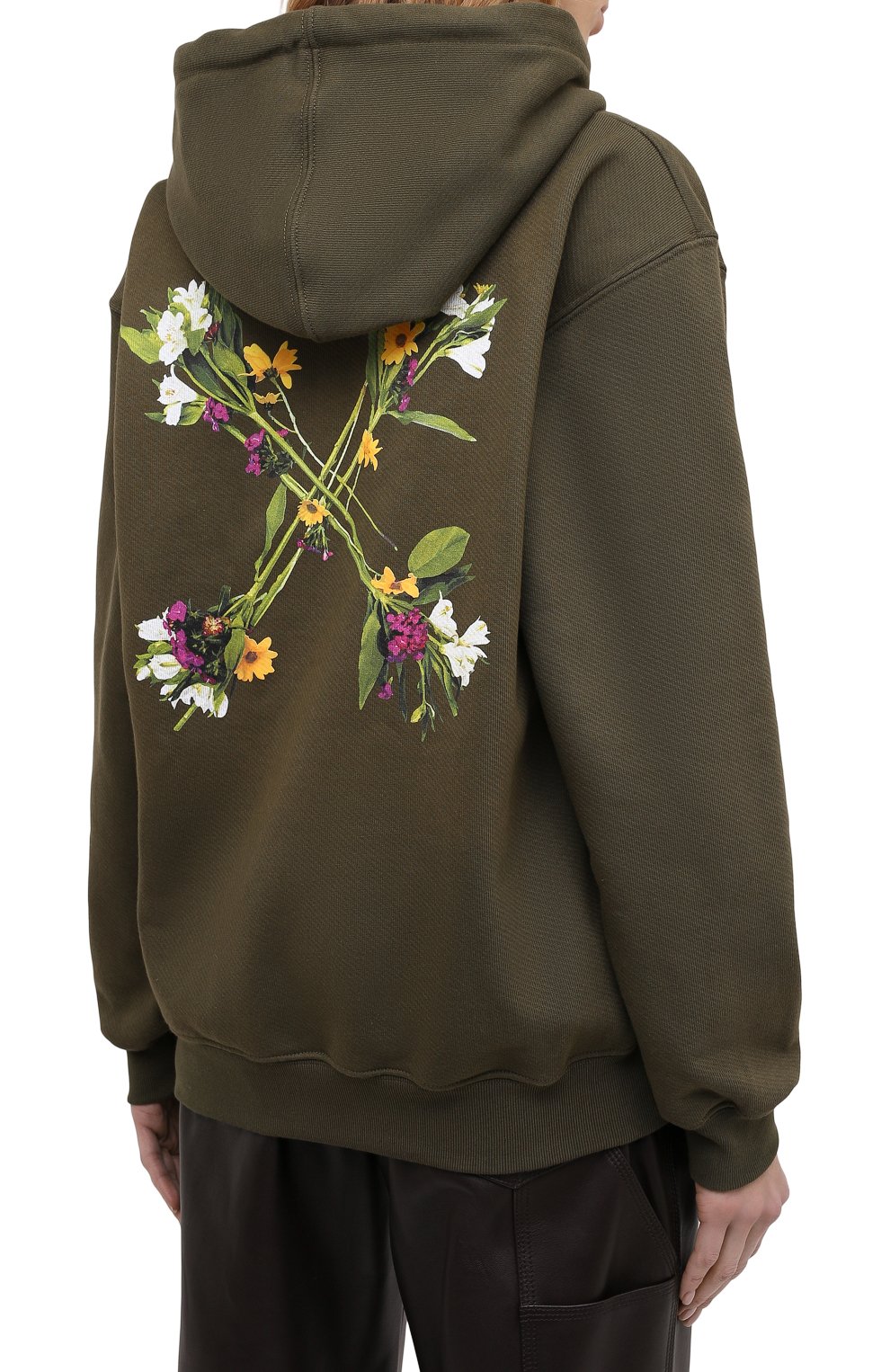 Хлопковое худи OFF-WHITE хаки цвета по цене 67100 руб., арт. 0WBB032E20JER0015655, фото 4 Хлопковое худи OFF-WHITE, арт. 0WBB032E20JER0015655, фото 4