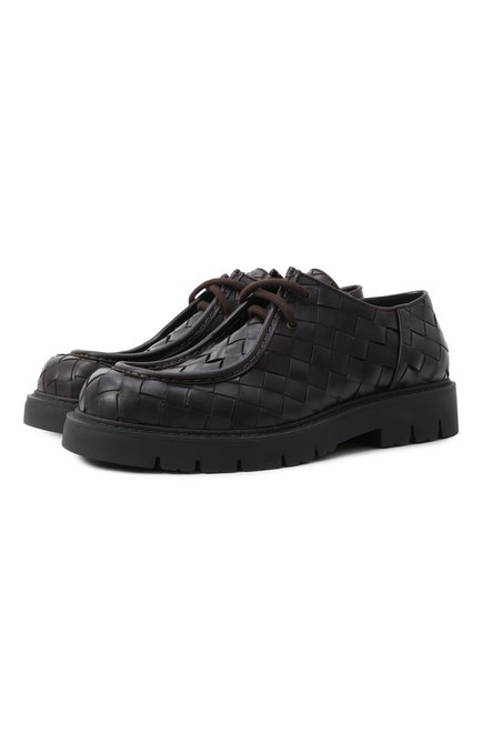 Мужские кожаные ботинки haddock BOTTEGA VENETA темно-коричневого цвета, арт. 776576/V2WT2 | Фото 1 (Драгоценные камни: Проставлено; Материал внешний: Натуральная кожа; Материал сплава: Проставлено; Материал внутренний: Натуральная кожа; Подошва: Плоская)