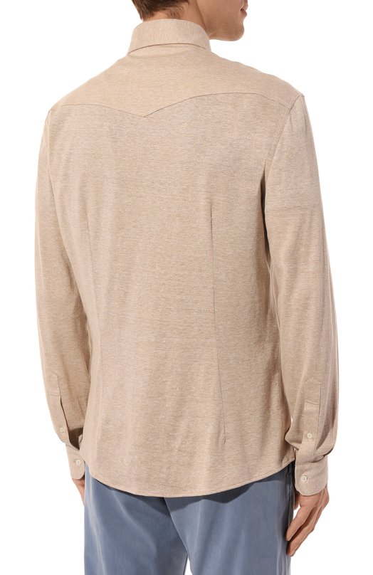 Рубашка изо льна и хлопка Brunello Cucinelli MW835B2289 Бежевый  MW835B2289 Фото 4