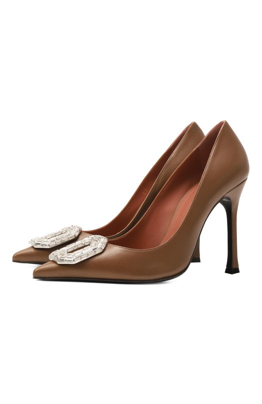Кожаные туфли Camelia 105 Amina Muaddi CAMELIA PUMP 105/PEARLY NAPPA Коричневый CAMELIA PUMP 105/PEARLY NAPPA