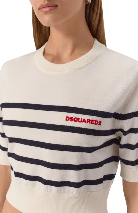 Шерстяной пуловер Dsquared2 S75HA1393/D13153 Кремовый  S75HA1393/D13153 Фото 5