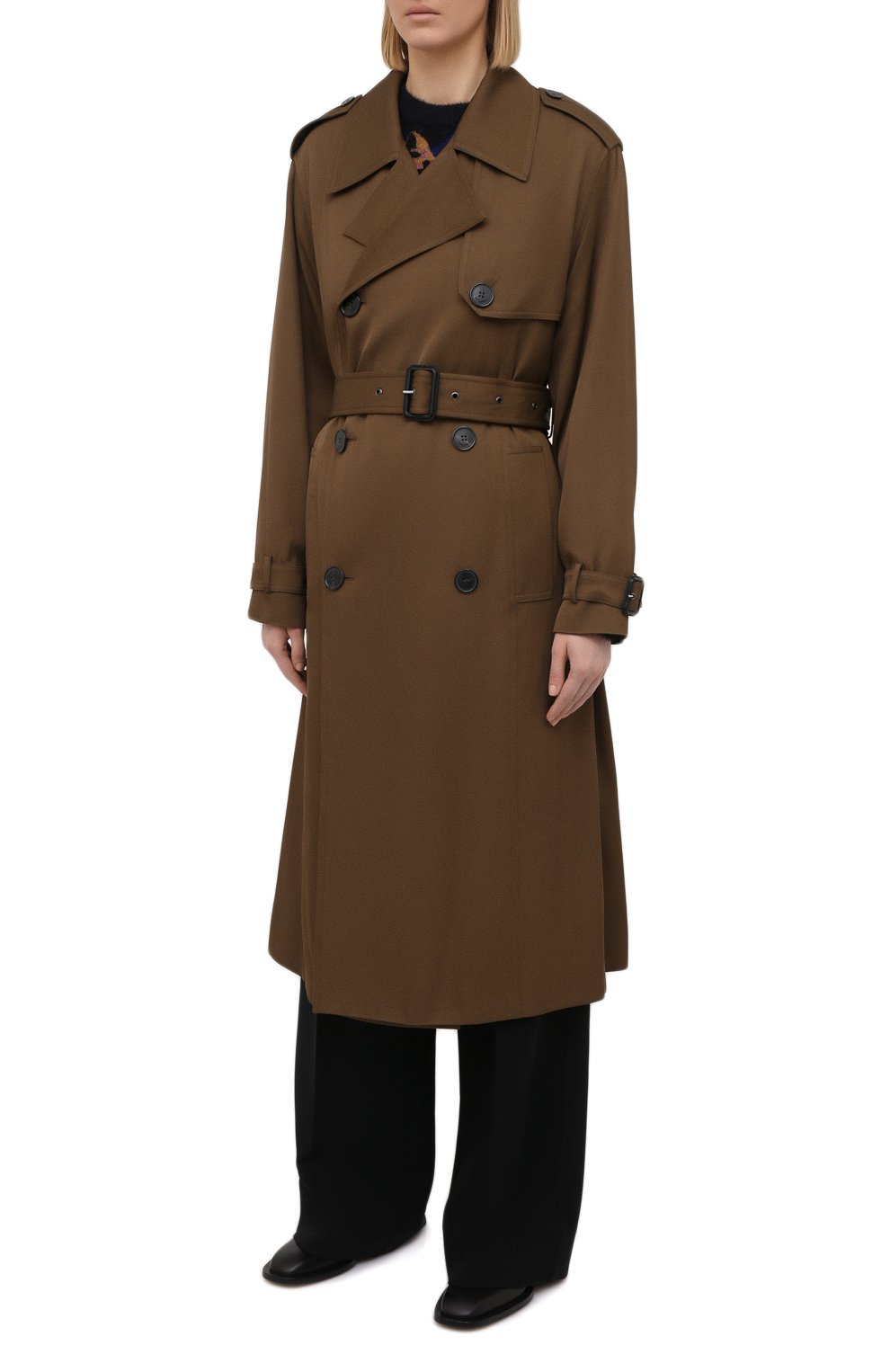 Тренч из вискозы SAINT LAURENT темно-коричневого цвета по цене 289500 руб., арт. 648571/Y3C14, фото 3 Тренч из вискозы SAINT LAURENT, арт. 648571/Y3C14, фото 3