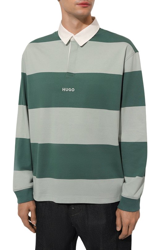 Хлопковое поло HUGO Blue Зелёный, фото 3