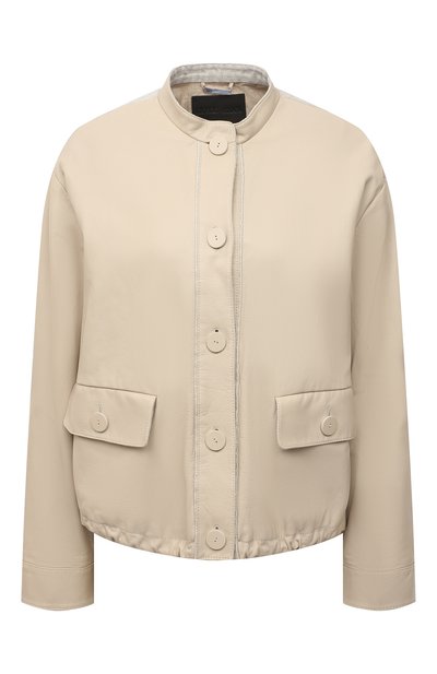 Кожаный бомбер GIORGIO ARMANI бежевого цвета по цене 555500 руб., арт. IAG11P/IAP14, фото 1 Кожаный бомбер GIORGIO ARMANI, арт. IAG11P/IAP14, фото 1