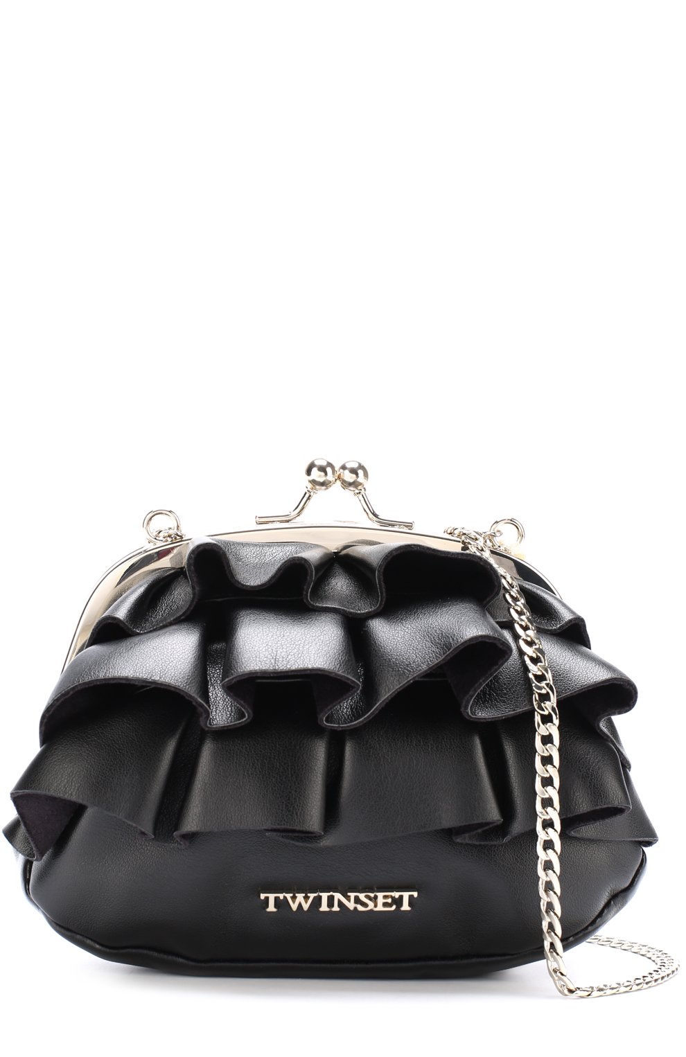Сумка с оборками на цепочке TWINSET черного цвета по цене 7995 руб., арт. FA77BA, фото 4 Сумка с оборками на цепочке TWINSET, арт. FA77BA, фото 4
