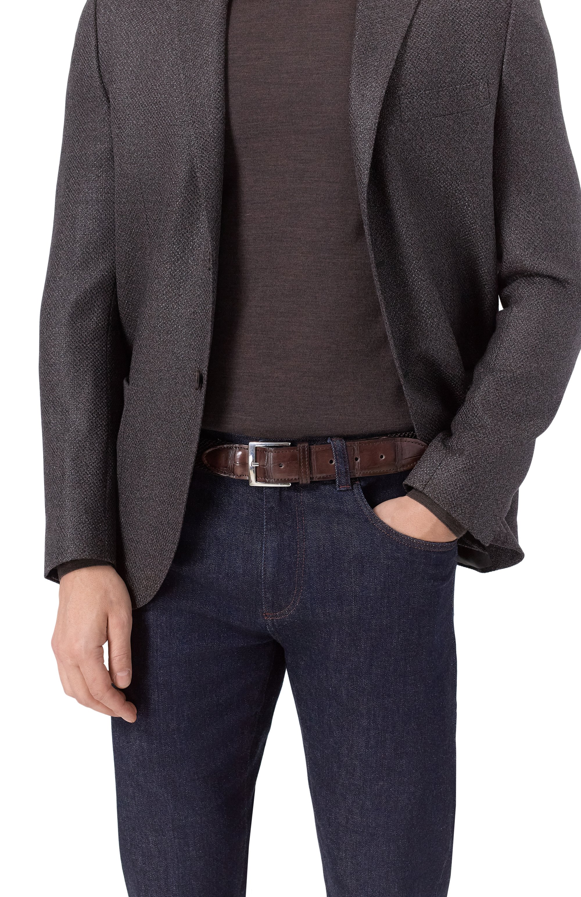 Ремень с отделкой из кожи крокодила KITON, арт. USC4336N0134003/90-120, фото 2