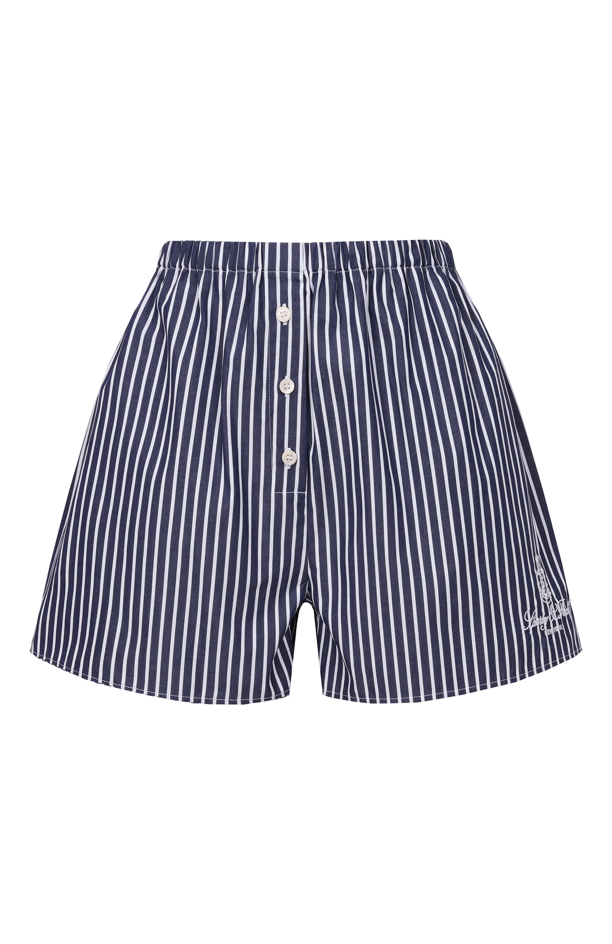 Хлопковые шорты SPORTY AND RICH темно-синего цвета по цене 17900 руб., арт. SH03562231ST02, фото 1 Хлопковые шорты SPORTY AND RICH, арт. SH03562231ST02, фото 1